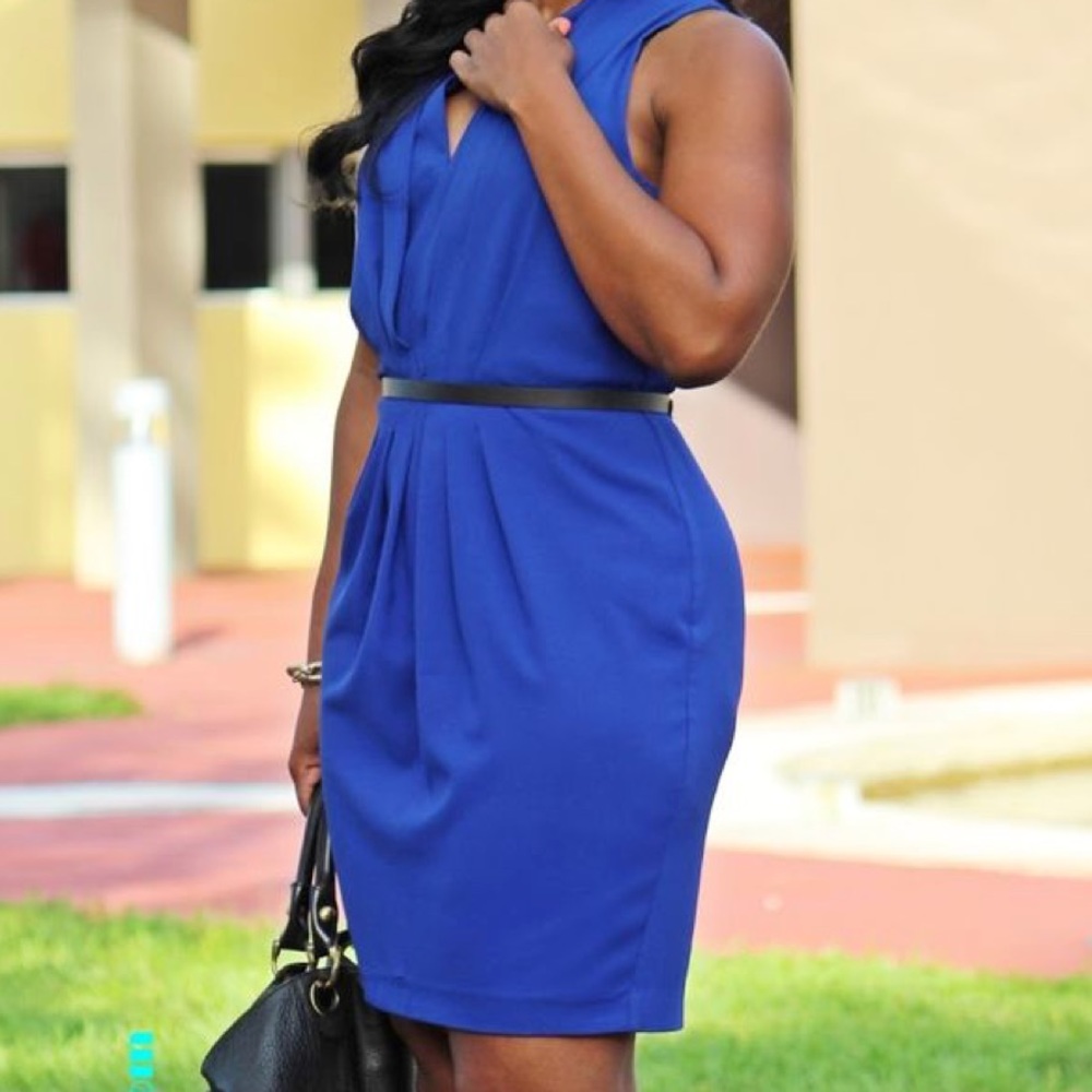 H&M cobalt blue casual cocktail cute dress S 4